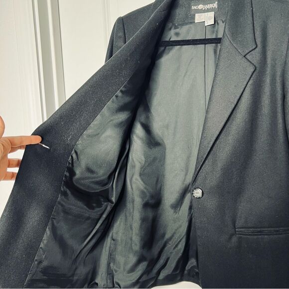 Sag Harbor Women's Wool Blazer Black 8P One Button Super Soft Lined Hip Length - Picture 8 of 8